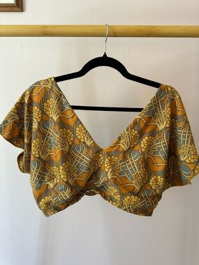 Albion Fit Womens Bikini Top & High Waisted Bottoms, Golden Hour Print, Size XL